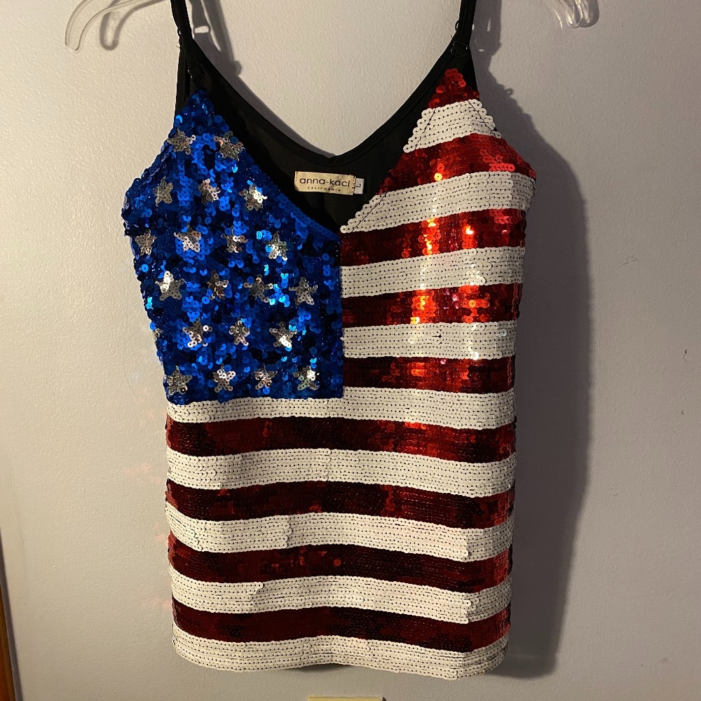 American Flag Sequin Tank Top